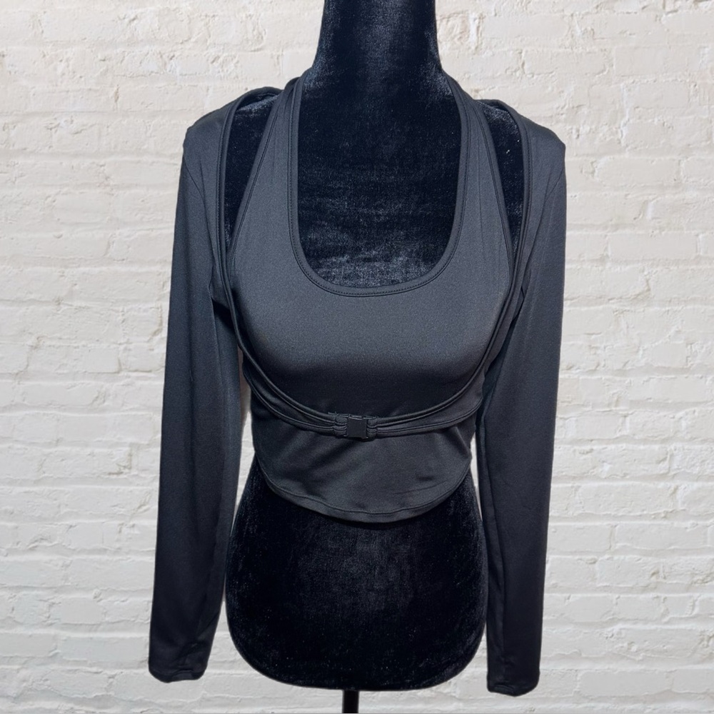 SHEIN Black Long Sleeve Halter Buckle Front Multi Layer Top in Women’s Size Med